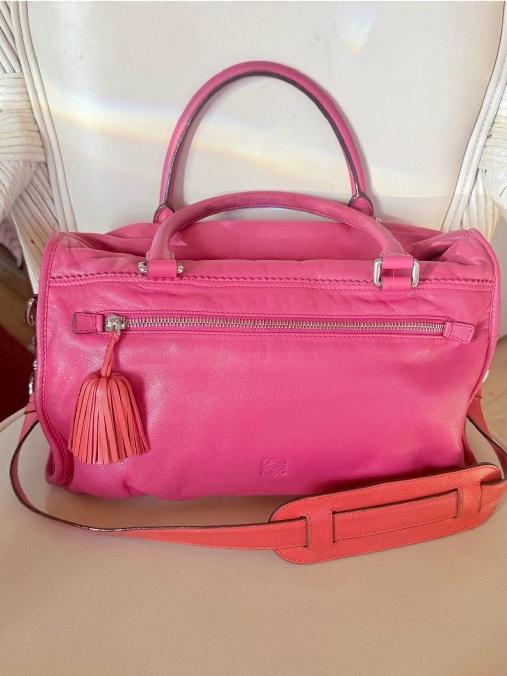 Loewe Hot Pink Leather Shoulder Bag with Tassel
